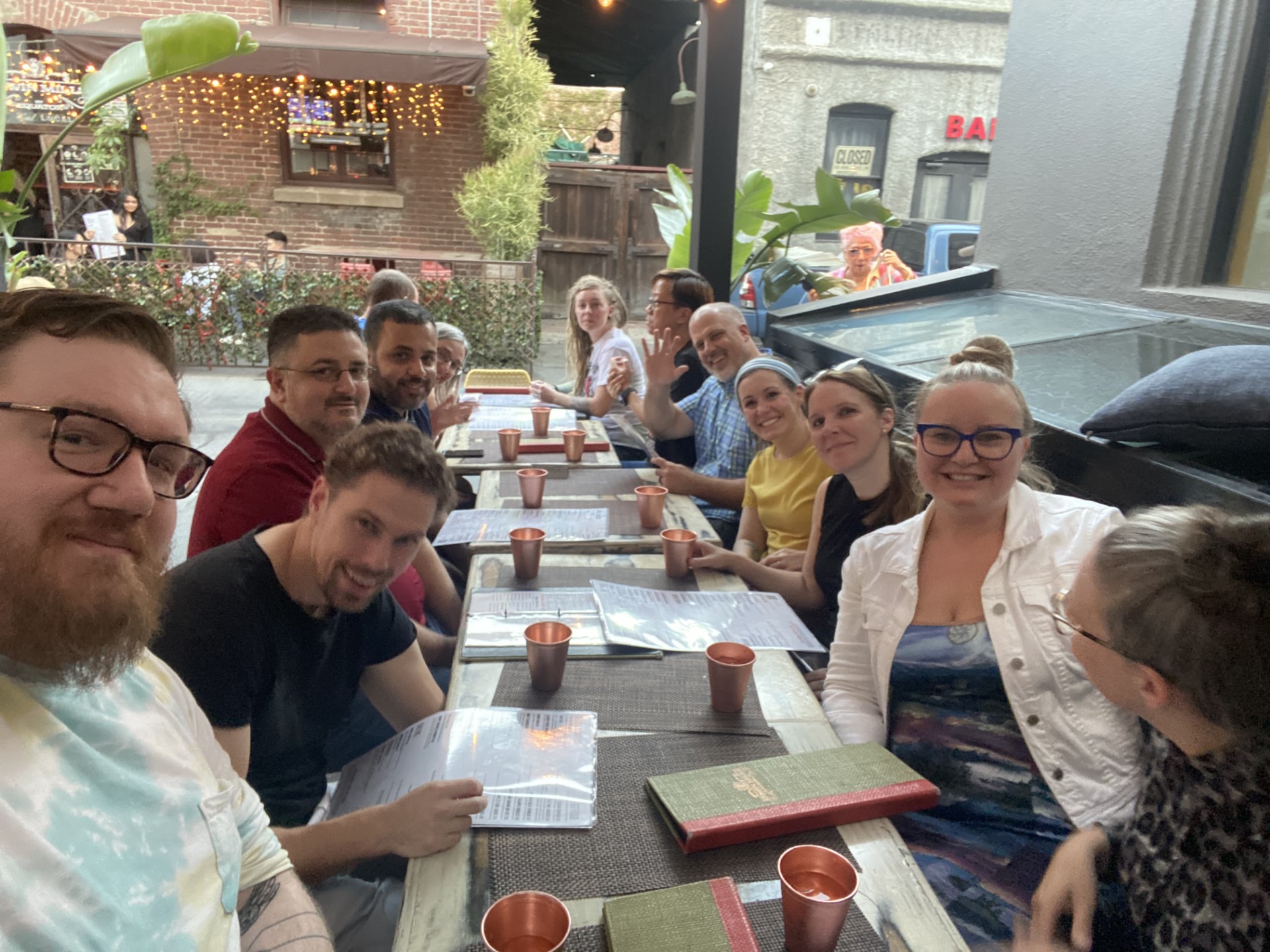 A group of consortium members sharing a meal at the 2022 Elentra Engage Conference in Pasadena.